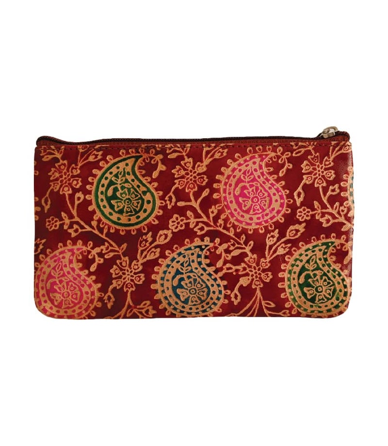 MaatirDesigns Decorative Paisley Print Pouch Red with MultiColour Design 19 x 10 cm - Image 1