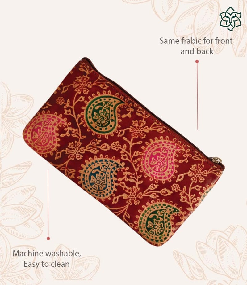 MaatirDesigns Decorative Paisley Print Pouch Red with MultiColour Design 19 x 10 cm - Image 2