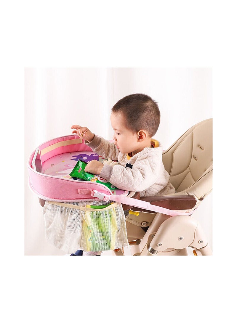 Multifunctional Food Tray Table For Children Kids Baby with Safety Seat belt pink  - Image 4