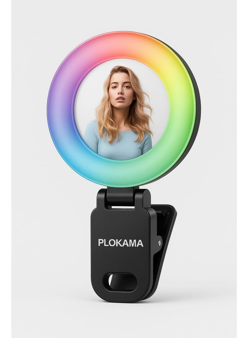 التخطيط ضوء حلقي RGB للتصوير والبث من PLOKAMA U20 PRO ببطارية 300mAh وإضاءة قابلة للتعديل بـ 10 مستويات – مناسب للجوال والسيلفي والمكالمات المرئية - Image 1