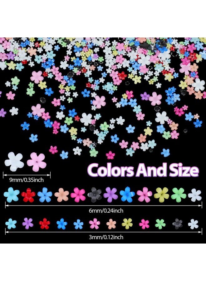 Uotey 3D Color Tiny Flowers Charms for Nails, Acrylic Spring Blossom Tiny Flower Nail Art Charms with Metal Golden Caviar Beads for Nail Art DIY Manicure Jewel Accessories - Image 2