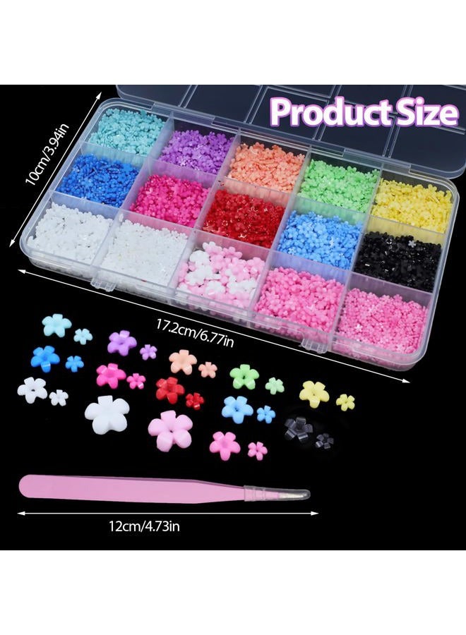 Uotey 3D Color Tiny Flowers Charms for Nails, Acrylic Spring Blossom Tiny Flower Nail Art Charms with Metal Golden Caviar Beads for Nail Art DIY Manicure Jewel Accessories - Image 3