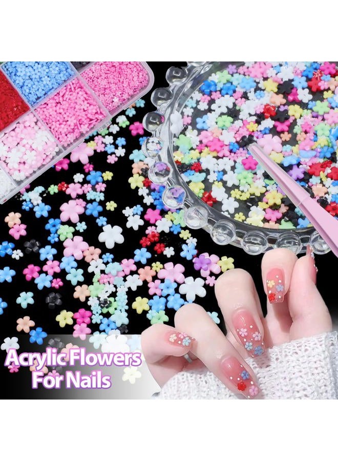 Uotey 3D Color Tiny Flowers Charms for Nails, Acrylic Spring Blossom Tiny Flower Nail Art Charms with Metal Golden Caviar Beads for Nail Art DIY Manicure Jewel Accessories - Image 4