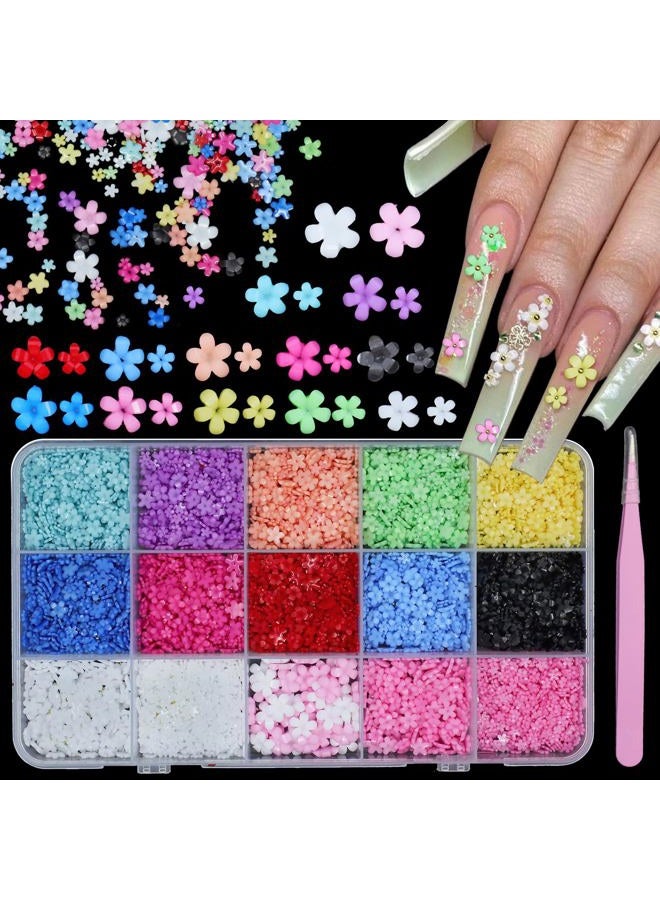 Uotey 3D Color Tiny Flowers Charms for Nails, Acrylic Spring Blossom Tiny Flower Nail Art Charms with Metal Golden Caviar Beads for Nail Art DIY Manicure Jewel Accessories - Image 1