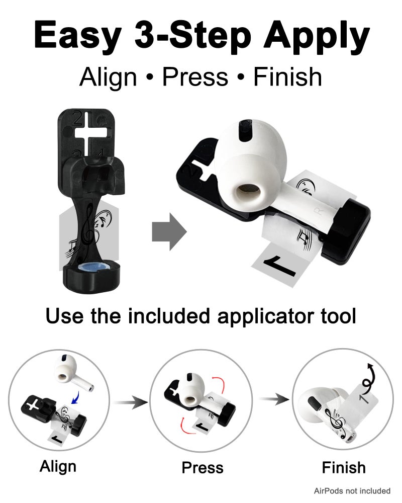 RockMax for AirPods 4 Skin, Easy to Clarify, Black Music Note Sticker Wrap, Ultra-Thin Case-Friendly, 3-Step Install, Compatible with AirPods 1/2/3/4 and AirPods Pro 1/2/3(Universal Fit) - Image 3