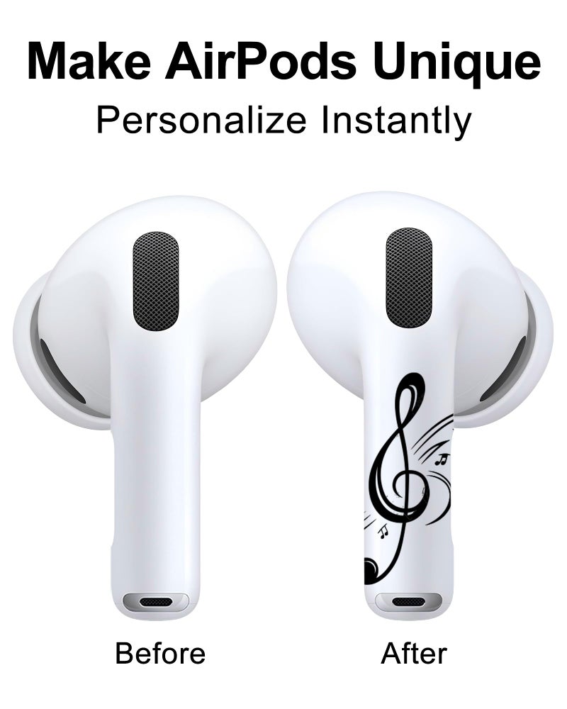RockMax for AirPods 4 Skin, Easy to Clarify, Black Music Note Sticker Wrap, Ultra-Thin Case-Friendly, 3-Step Install, Compatible with AirPods 1/2/3/4 and AirPods Pro 1/2/3(Universal Fit) - Image 2