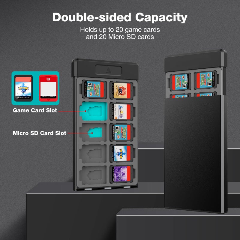 HEIYING Switch Game Card Case for Nintendo Switch 2 2025 / OLED / Lite Games Cards, Metal Game Storage Holder with 20 Games Card Slots and 20 Micro SD Cards Slots - Image 2