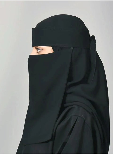 Long single rubber niqab with tie closure