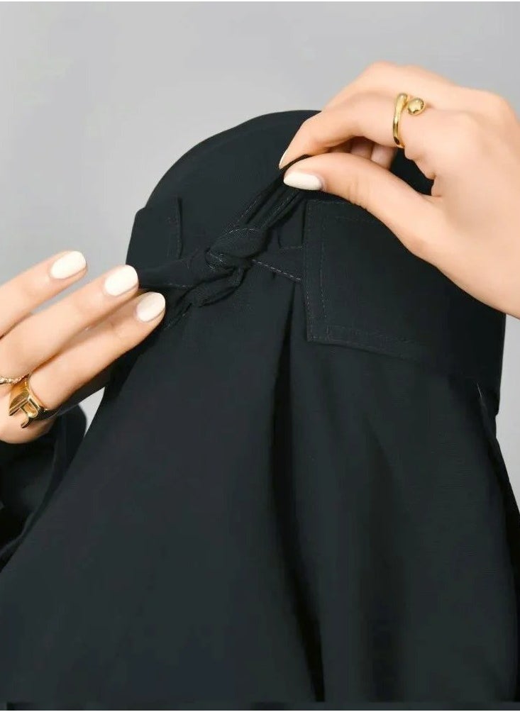 Long single rubber niqab with tie closure