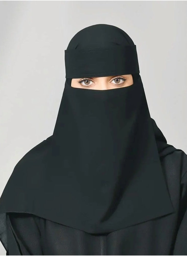 Long single rubber niqab with tie closure