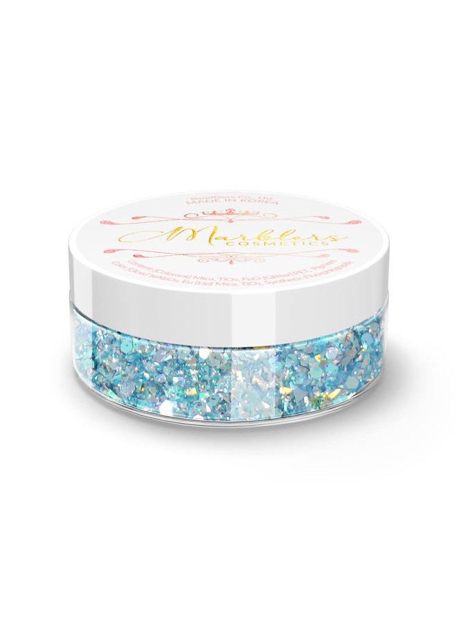 MARBLERS Mixed Shaped Face & Body Glitter [Blue] 0.18oz (5g) | Chunky | Chopped | Flake | Non-Toxic | Vegan | Cruelty-Free | Festival, Rave & Party Makeup | Eye, Hair, Nail Polish, Eyeshadow  - Image 1