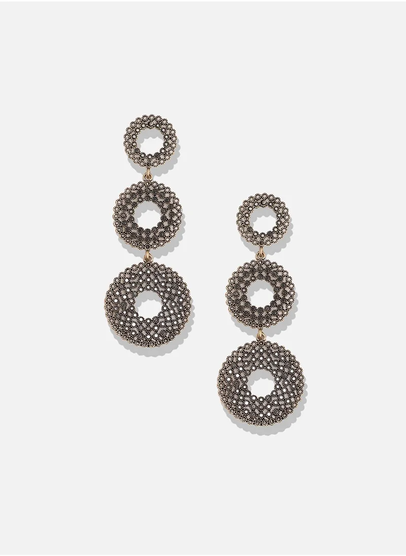SOHI Intricate Circular Long Drop Earrings