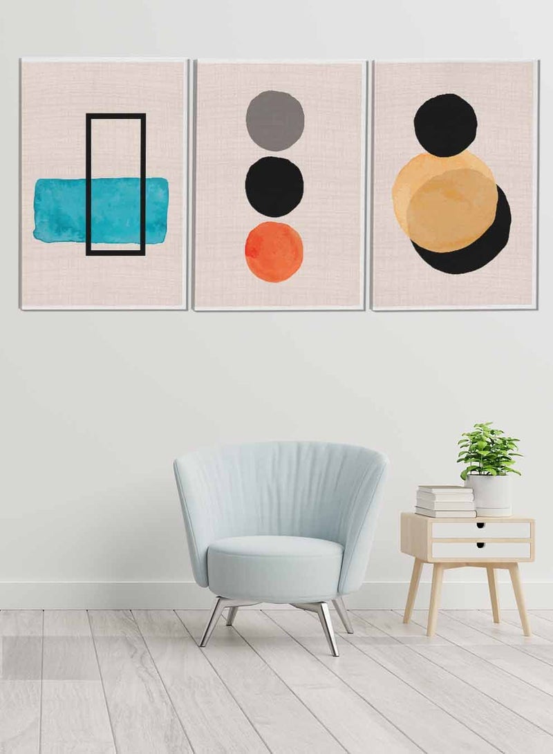 LOWHA Set Of 3 Framed Canvas Wall Arts Stretched Over Wooden Frame Modern Rectangle And Circles Abstract Paintings For Home Living Room Office Decor - Image 1