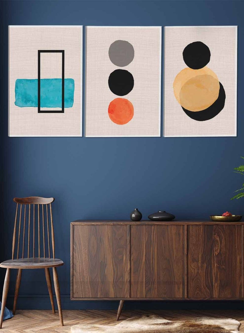 LOWHA Set Of 3 Framed Canvas Wall Arts Stretched Over Wooden Frame Modern Rectangle And Circles Abstract Paintings For Home Living Room Office Decor - Image 2