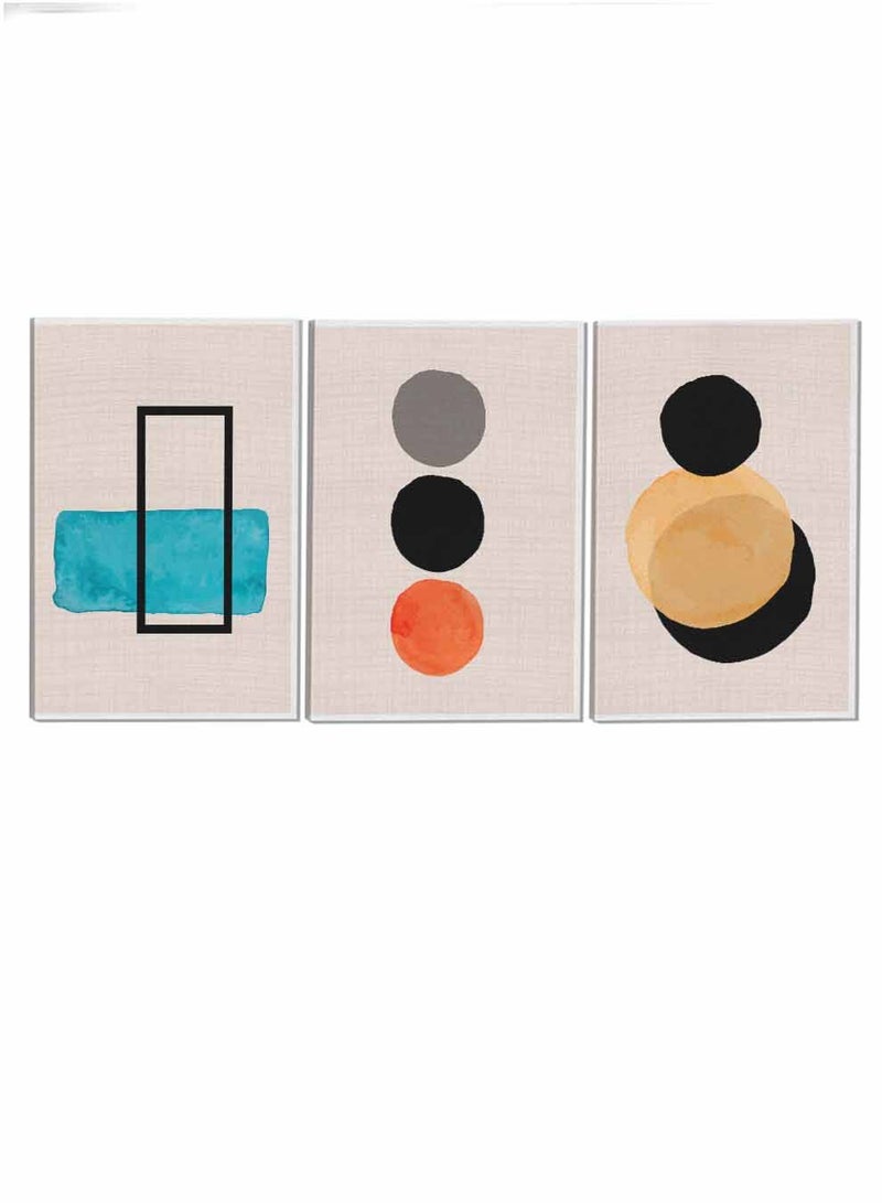 LOWHA Set Of 3 Framed Canvas Wall Arts Stretched Over Wooden Frame Modern Rectangle And Circles Abstract Paintings For Home Living Room Office Decor - Image 4