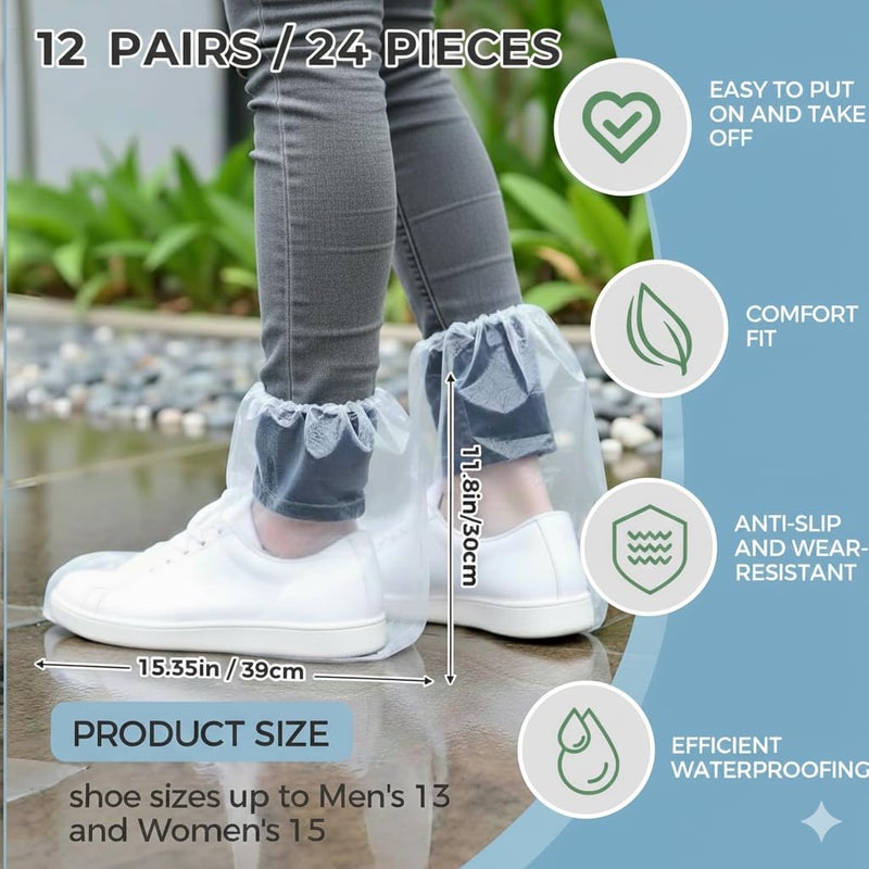 Yabercha 24pcs (12Pairs) Waterproof Shoe Covers, Shoe Covers for Rain, Disposable Shoe Covers, Rain Shoe Covers, Plastic Boot and Shoe Covers for Men and Women (Transparent) - Image 2