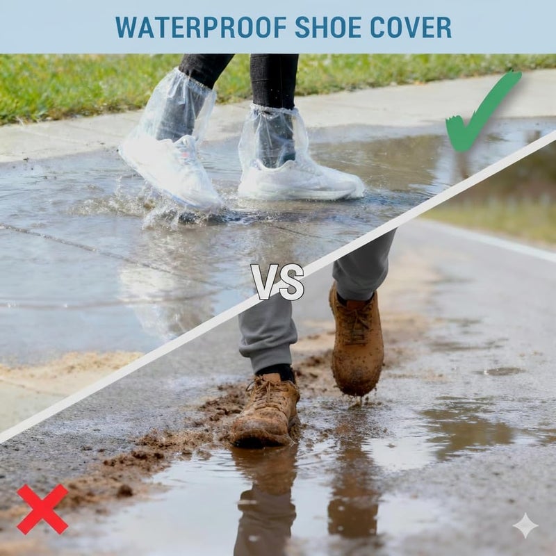 Yabercha 24pcs (12Pairs) Waterproof Shoe Covers, Shoe Covers for Rain, Disposable Shoe Covers, Rain Shoe Covers, Plastic Boot and Shoe Covers for Men and Women (Transparent) - Image 5