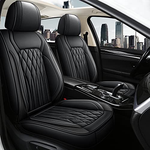 Pariitadin Leather Car Seat Covers Full Set, Waterproof Faux Leather Seat Covers for Cars, Non-Slip Car Interior Covers Universal Fit for Most Cars Sedans Trucks SUVs, Black Line - Image 1