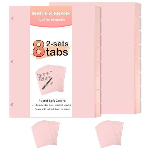 LECHI 3 Ring Pink Binder Dividers with 16-Tabs, A4 Pink Binder Dividers, Sturdy Plastic Dividers - Image 1
