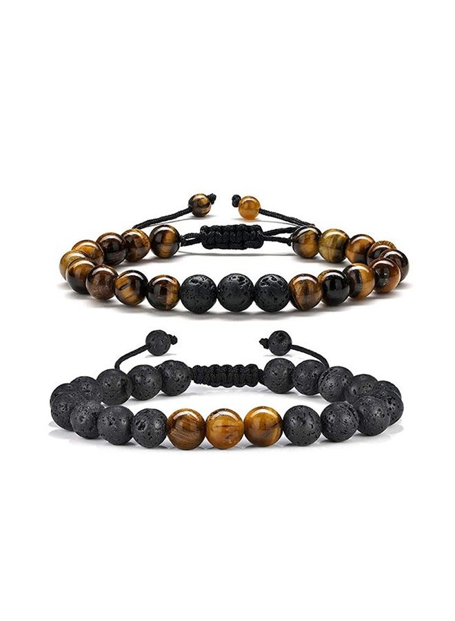 Men's Bracelets-Bracelet, Beaded Bracelet, 8mm Tiger Eye Lava Stone, Stress Relief Adjustable Tiger Eye Bracelet Aroma Essential Oil Diffuser Lava Bracelet Men’s Gift  - Image 1