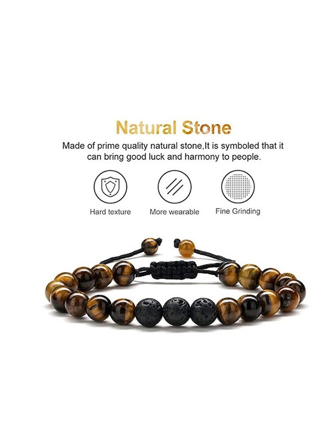 Men's Bracelets-Bracelet, Beaded Bracelet, 8mm Tiger Eye Lava Stone, Stress Relief Adjustable Tiger Eye Bracelet Aroma Essential Oil Diffuser Lava Bracelet Men’s Gift  - Image 2