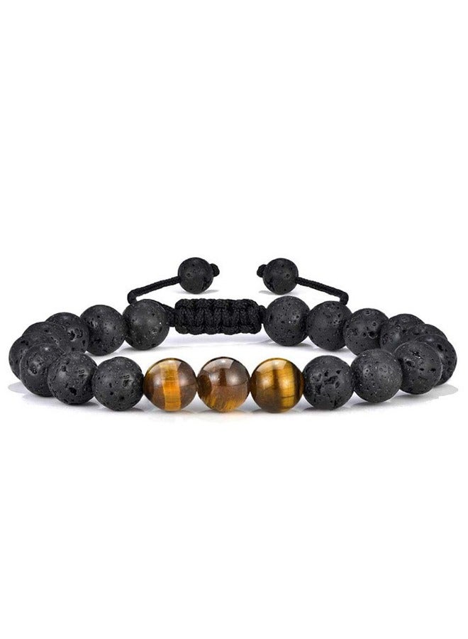 Men's Bracelets-Bracelet, Beaded Bracelet, 8mm Tiger Eye Lava Stone, Stress Relief Adjustable Tiger Eye Bracelet Aroma Essential Oil Diffuser Lava Bracelet Men’s Gift  - Image 3