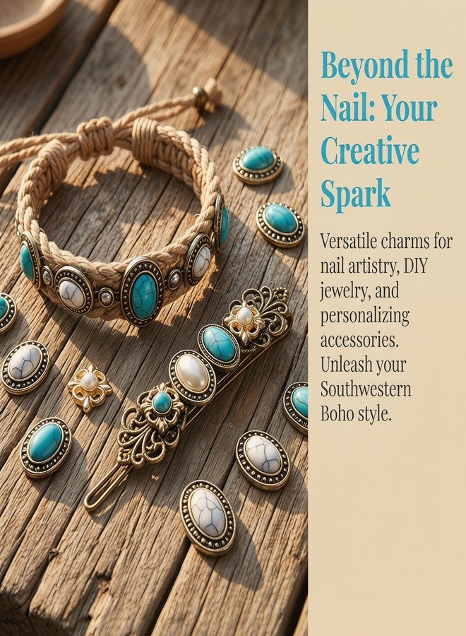 SIXAOAZZ Turquoise Totem Flower Nail Charms - 3D Rhinestones Retro Mix Color DIY Nail Art Decorations 20pcs - Image 3