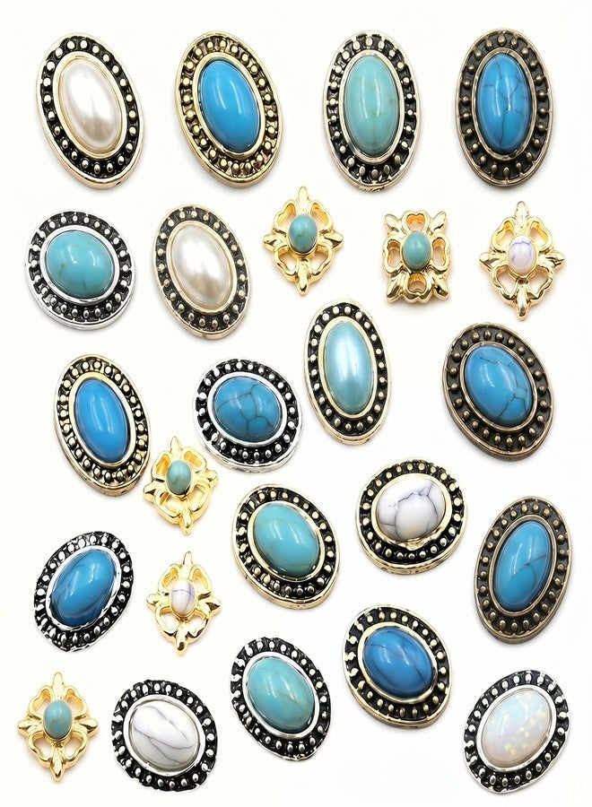 SIXAOAZZ Turquoise Totem Flower Nail Charms - 3D Rhinestones Retro Mix Color DIY Nail Art Decorations 20pcs - Image 1