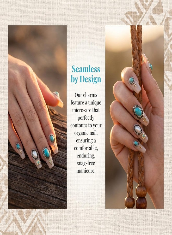 SIXAOAZZ Turquoise Totem Flower Nail Charms - 3D Rhinestones Retro Mix Color DIY Nail Art Decorations 20pcs - Image 2