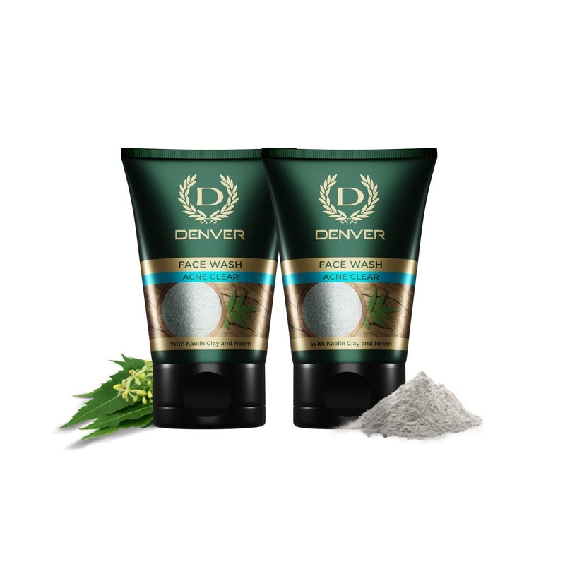 DENVER Acne Clear Face Wash - 100GM (Pack of 2) | Remove Acne & Lighten Dark Spots Face Gel for Men | Suitable for Oily Skin | All Skin Type - Image 1