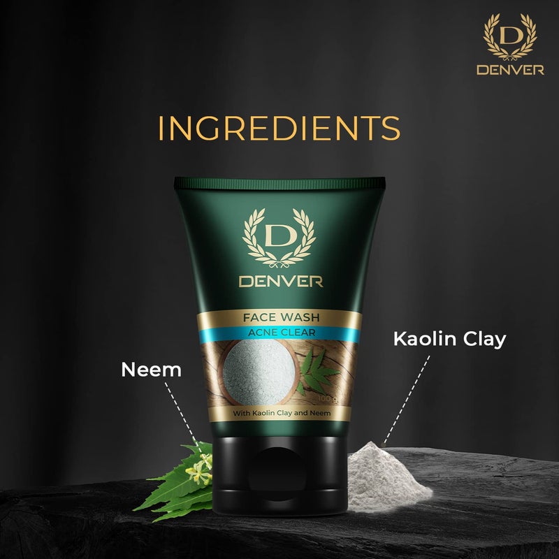 DENVER Acne Clear Face Wash - 100GM (Pack of 2) | Remove Acne & Lighten Dark Spots Face Gel for Men | Suitable for Oily Skin | All Skin Type - Image 4