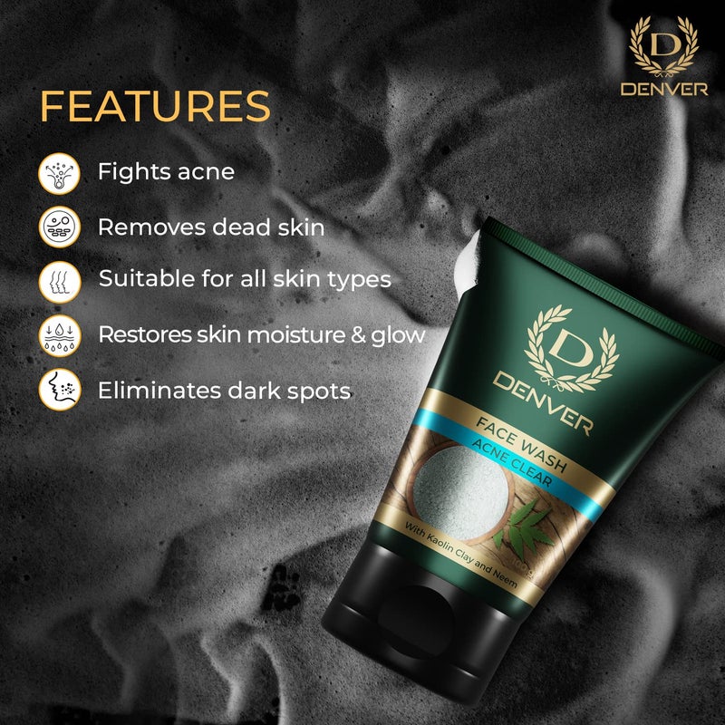 DENVER Acne Clear Face Wash - 100GM (Pack of 2) | Remove Acne & Lighten Dark Spots Face Gel for Men | Suitable for Oily Skin | All Skin Type - Image 5