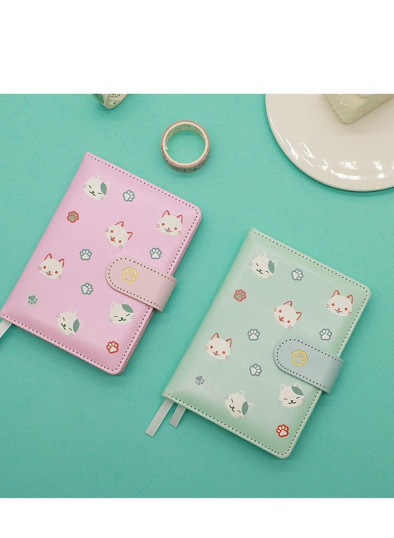 Cute Cat Mini Pocket Notebooks - 2Pcs Hardcover Writing Journals, 160 Pages Lined Memo Pads for School & Office Supplies (4.2"x5.7")