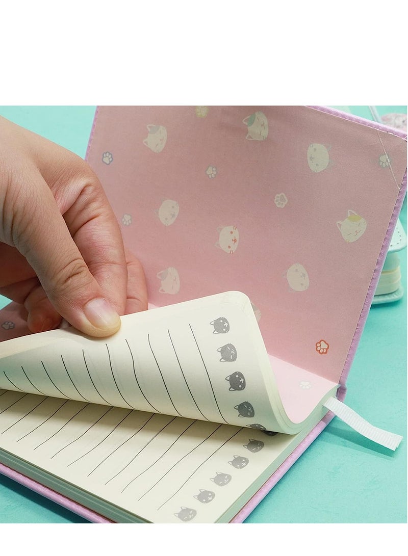 Cute Cat Mini Pocket Notebooks - 2Pcs Hardcover Writing Journals, 160 Pages Lined Memo Pads for School & Office Supplies (4.2"x5.7")