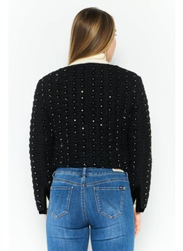 EMPORIO ARMANI Women Regular Fit Textured Casual Blazer, Black  - Image 4