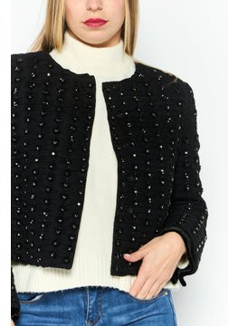 EMPORIO ARMANI Women Regular Fit Textured Casual Blazer, Black  - Image 2