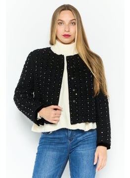 EMPORIO ARMANI Women Regular Fit Textured Casual Blazer, Black  - Image 1