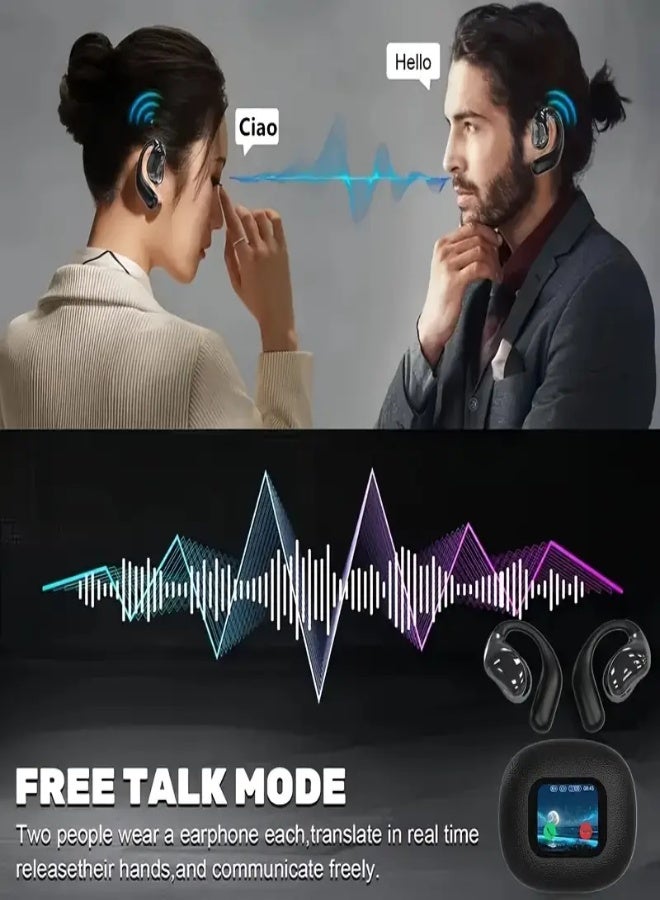 AROAQ AI Real-Time Translation Headphones with LCD Touch Screen – Supports 144 Languages, Wireless OWS Earphones with Voice Assistant, Noise Cancellation, Smart Camera, Flashlight, USB Charging , Black - Image 4