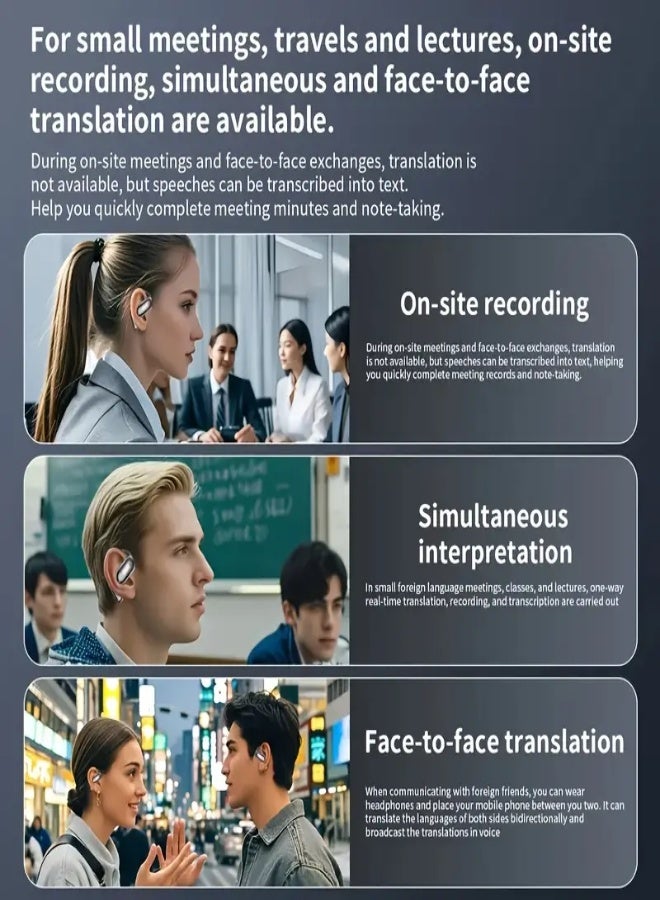 AROAQ AI Real-Time Translation Headphones with LCD Touch Screen – Supports 144 Languages, Wireless OWS Earphones with Voice Assistant, Noise Cancellation, Smart Camera, Flashlight, USB Charging , Black - Image 5