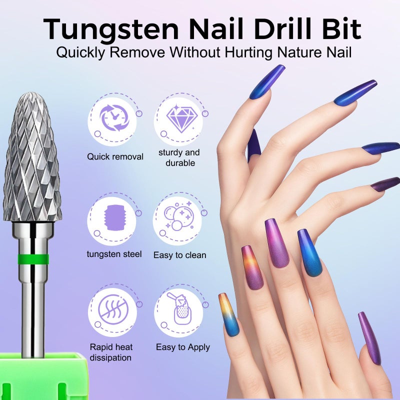 Fantexy 3/32" Carbide Nail Drill Bit - Remove Acrylic Hard Gels Quickly and Safely,Professional Cone Tungsten Drill Bits Set Nail File Acrylic for Manicure,Pedicure,Cuticle Cleaner (Coarse - C) - Image 2