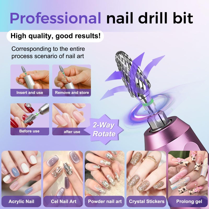 Fantexy 3/32" Carbide Nail Drill Bit - Remove Acrylic Hard Gels Quickly and Safely,Professional Cone Tungsten Drill Bits Set Nail File Acrylic for Manicure,Pedicure,Cuticle Cleaner (Coarse - C) - Image 3