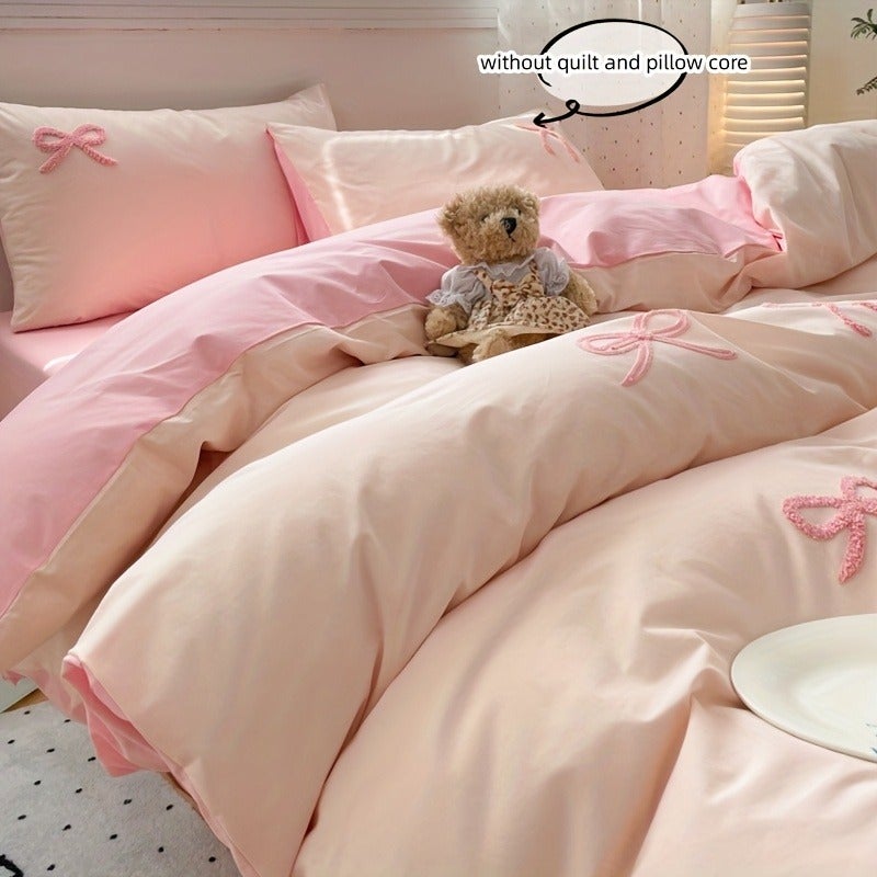 3pcs Embroidered Bow Bedding Including Duvet Cover And Pillowcases, Duvet Cover with Zipper for Easy Washing, Comfortable And Soft Breathable Fabric, Suitable for All Seasons - Image 5