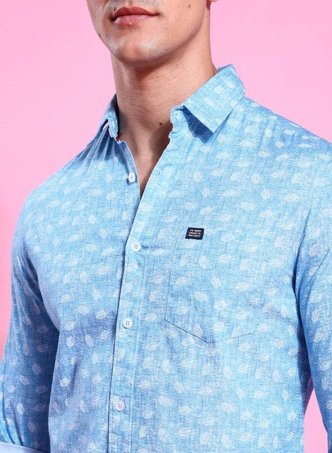 The Indian Garage Co Men Slim Fit Abstract Printed Full Sleeves Spread Collar Casual Shirt