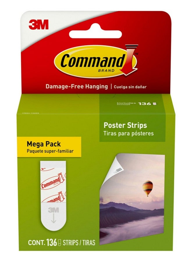 Command Command Poster Strips Damage Free Hanging Poster Hangers No Tools Wall Hanging Strips for Posters 136 White Command Adhesive Strips - Image 1