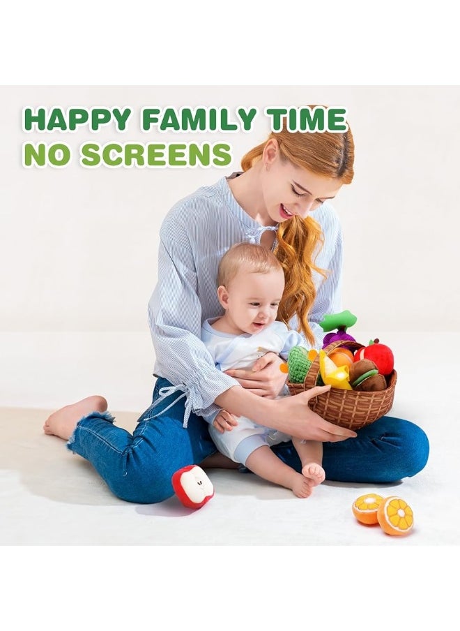 Jollybaby Jollybaby Plush Fruit Basket Play Food Toys Set for Toddler 1-3, Montessori Pretend Food Kitchen Sensory Toys for Kids 2 Year Old, Learning Resources Farmers Market Toys for Baby Gift 18-24 Months  - Image 1