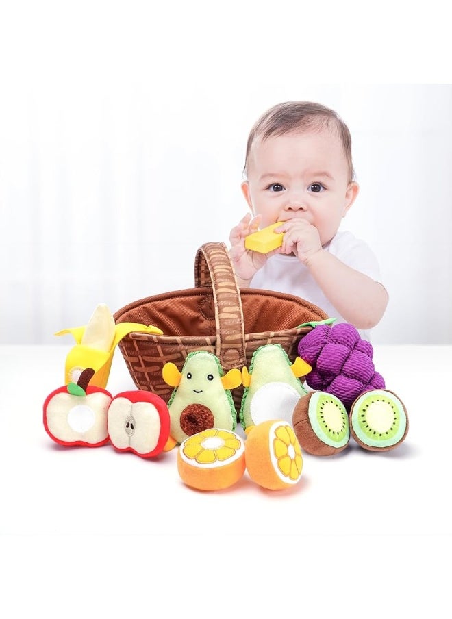 Jollybaby Jollybaby Plush Fruit Basket Play Food Toys Set for Toddler 1-3, Montessori Pretend Food Kitchen Sensory Toys for Kids 2 Year Old, Learning Resources Farmers Market Toys for Baby Gift 18-24 Months  - Image 4