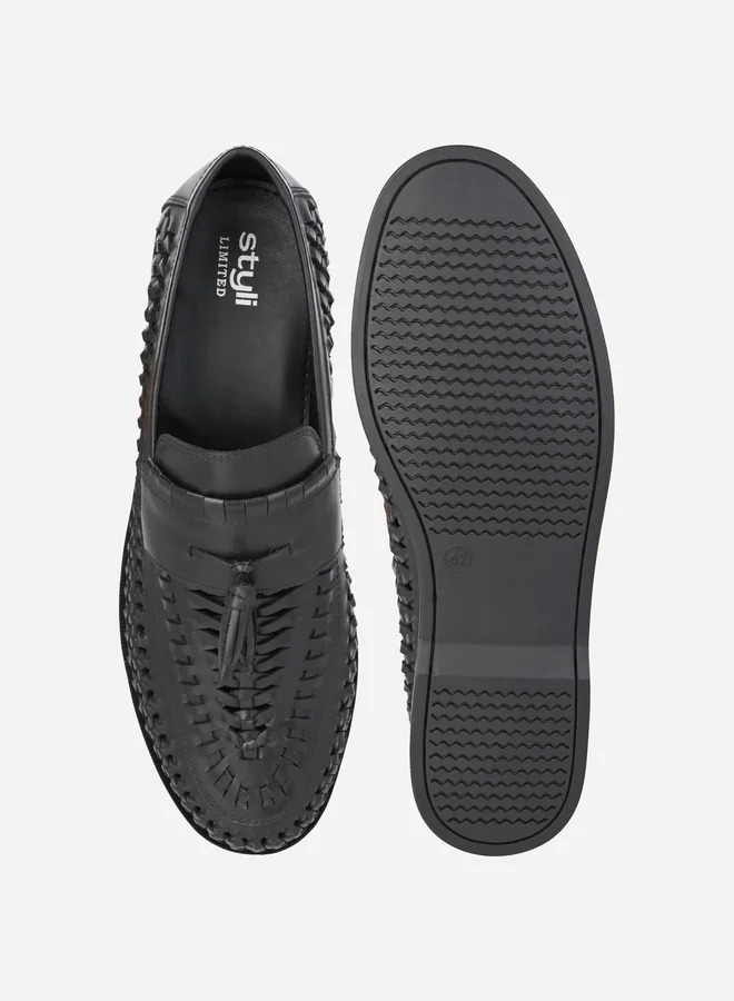 Styli Styli Genuine Leather Handmade Woven Loafers