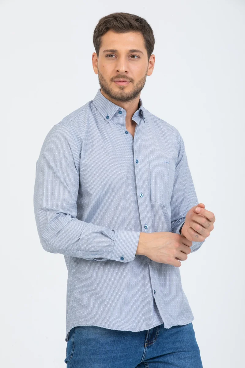 Varetta Men's Blue Checked Long Sleeve Pocket Collar Buttoned Shirt
