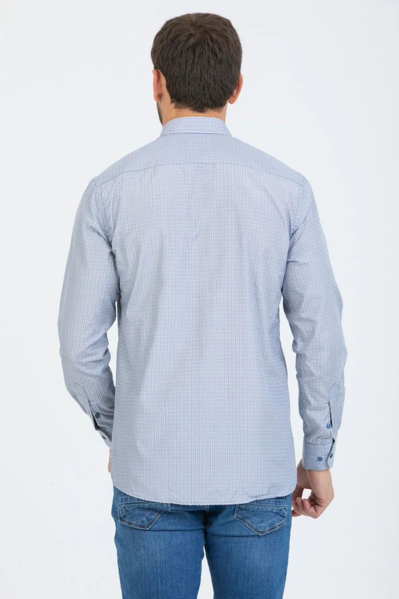Varetta Men's Blue Checked Long Sleeve Pocket Collar Buttoned Shirt