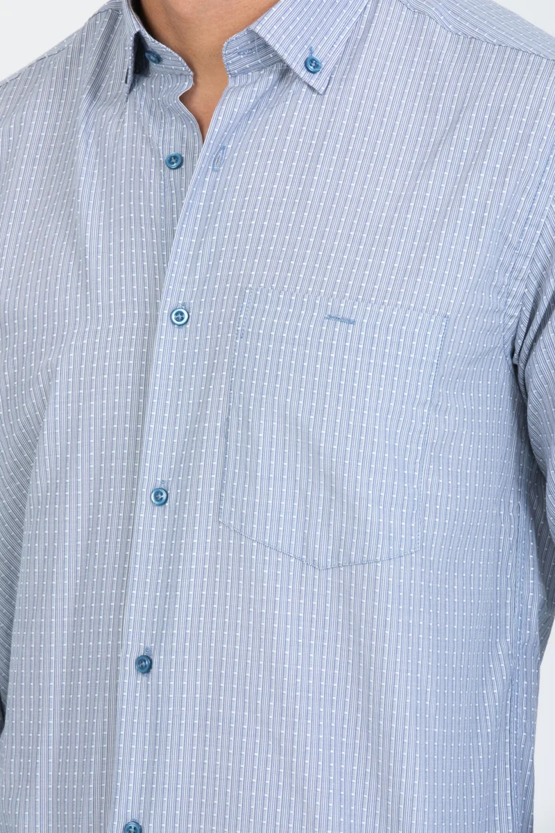 Varetta Men's Blue Checked Long Sleeve Pocket Collar Buttoned Shirt